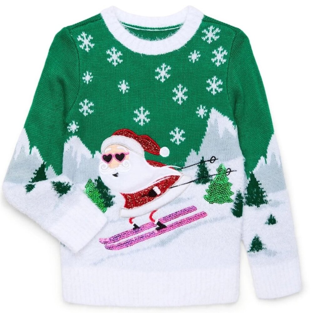 Holiday Time Girls’ Embellished Christmas Sweater with Long Sleeves